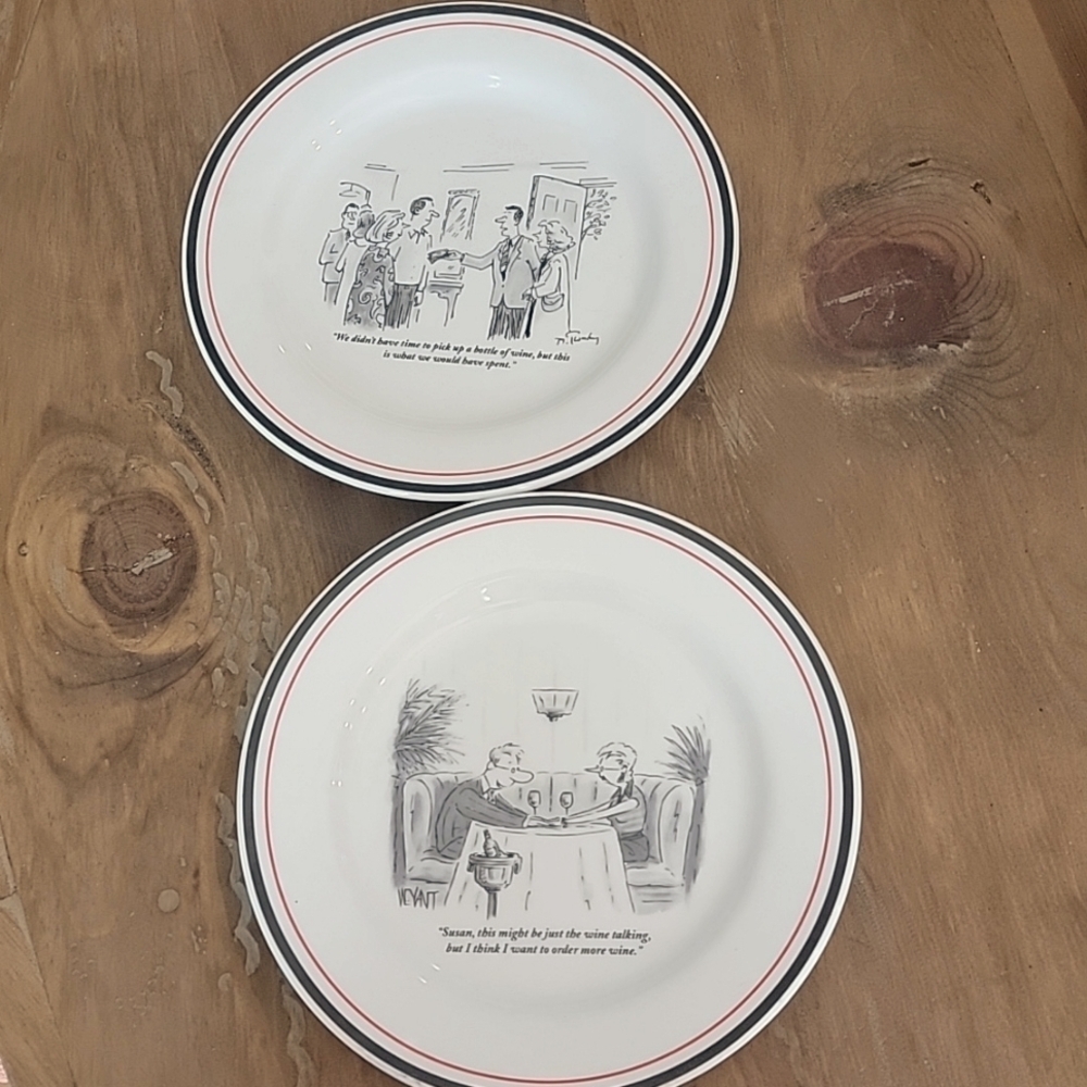 Restoration Hardware Appetizer/Dessert‎ Plates - New Yorker Cartoon Set of 2